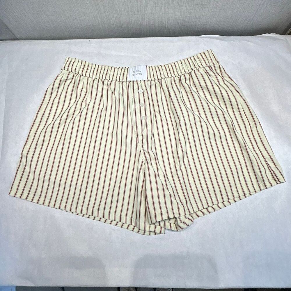 Things Between Tommy Boxer Shorts Sz Medium Soft Poplin Cream Cherry Red Stripe